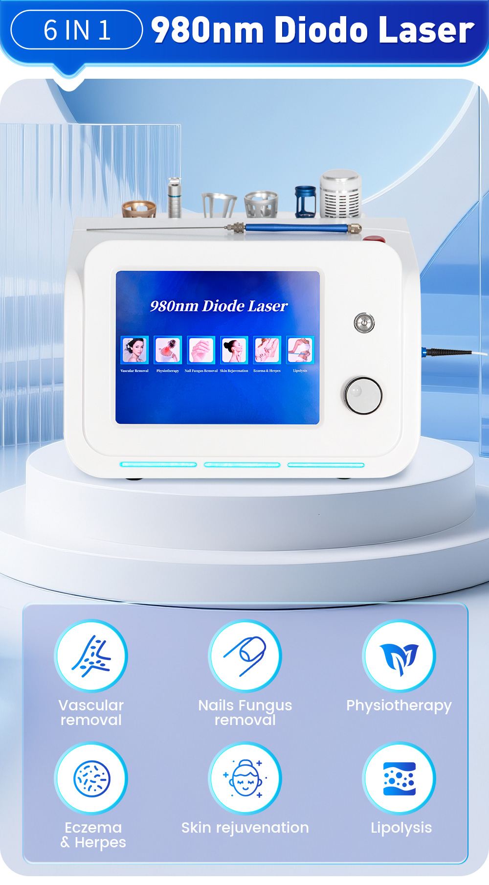 6 In1 980nm Fiber Laser 1470nm Dual Waves Laser Lipolysis Vascular Treatment Skin Rejuvenation Device Oem Odm Factory Supply