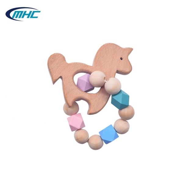 Baby Bead Silicone Wood Teether Diy Handmade Pony Shape Easy To Clean Customized