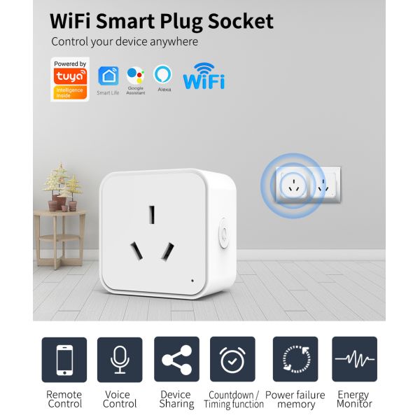 16A WiFi Smart Plug with Energy Monitor and Voice Control for Smart Home Automation