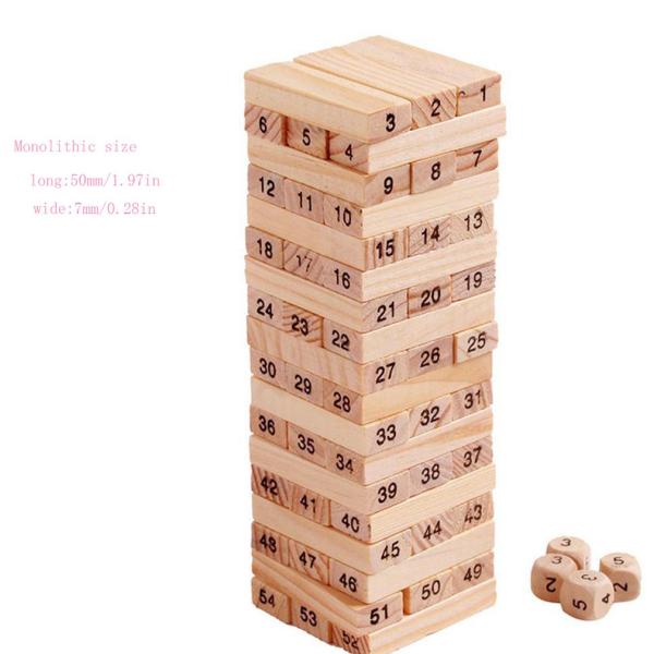 54 Pieces Digital Children'S Stacked Wooden Tumbling Tower Light Brown