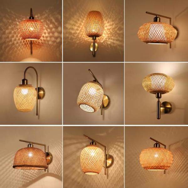 Natural Modern Rattan Wall Lights , 3500K Warm White Bamboo Wall Sconce