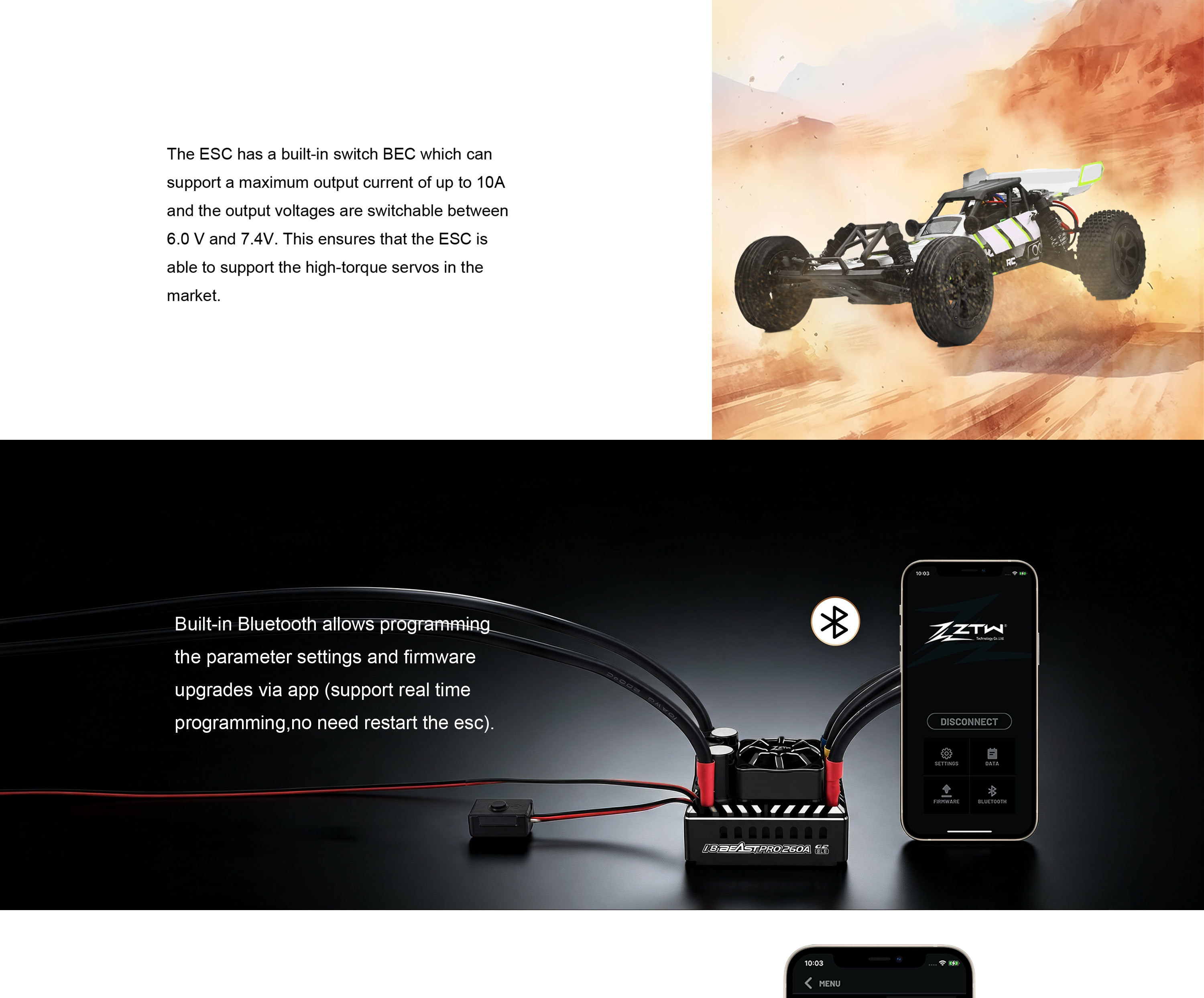260A ZTW Beast PRO G2 BLE 32 Bit Sensored ESC 2S-4S Flagship