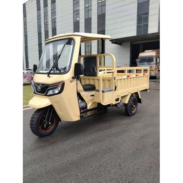 Gasoline X2 Cargo Tricycle Three Wheeler Semi Cabin 200cc Water Cooled Full Floating Big Booster Rear Axle With 1200kg Load Capacity And Dual Headlight