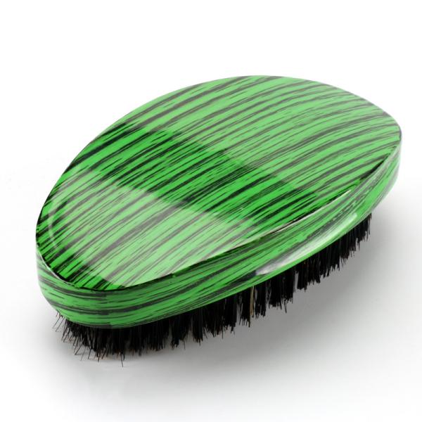 Green Woodgrain 360 Wave Brush Medium Boar Bristle With Curved Beech Wooden Handle
