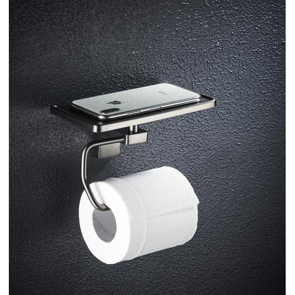 Toilet Tissue Roll Holder with Phone Shelf Adhesive or Screw Wall Mounted Mordern Style