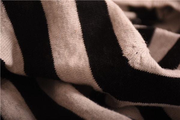 Black And White Striped Womens Cardigan 80% Cotton 20% Nylon