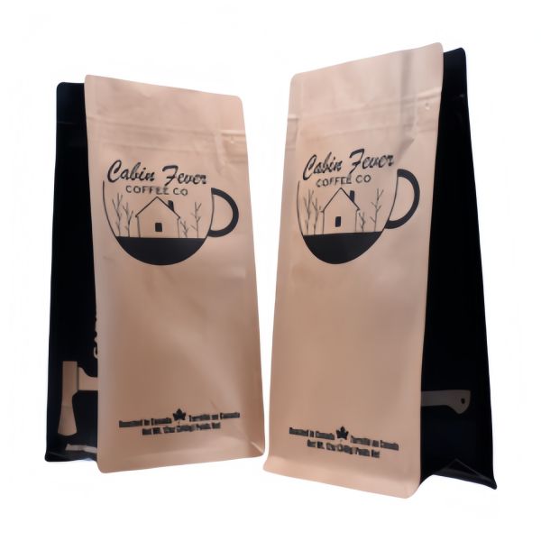 Flat Bottom Sustainable Coffee Packaging Pouch 250g 340g 500g 1kg With Valve Zipper