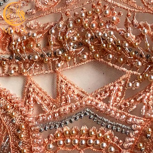 Sophisticated Green Beaded Lace Fabric / Lace Material Fabric For Bridal Dress