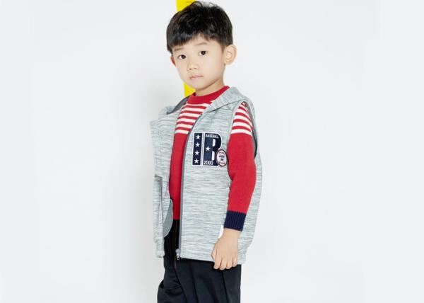 100% Cotton Boys Baseball Jacket  , Zippered Boys Sleeveless Hoodie With Two Pocket