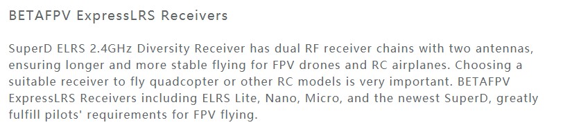 BETAFPV SuperD ELRS Diversity Receiver 2.4G/918MHz/868 For Drones Accessories