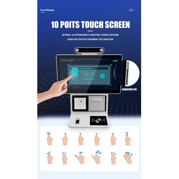 Desktop Self Checkin Kiosk with 10-Point Capacitive Screen Android or Windows Custom Optional and WiFi Communication for Visitor Management