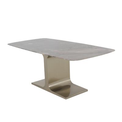 Matte Rectangle Metal Dining Table Champagne Gold Marble Dining Room Table