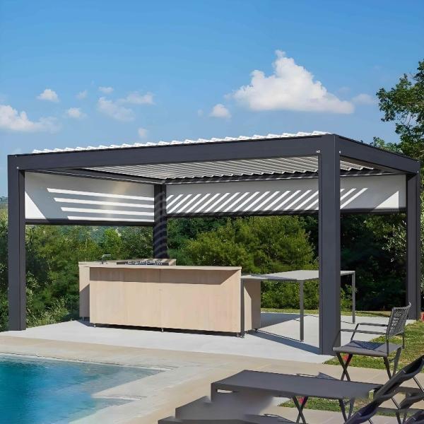Adjustable Roof + Waterproof Curtains | Metal Pergola with Retractable Roof