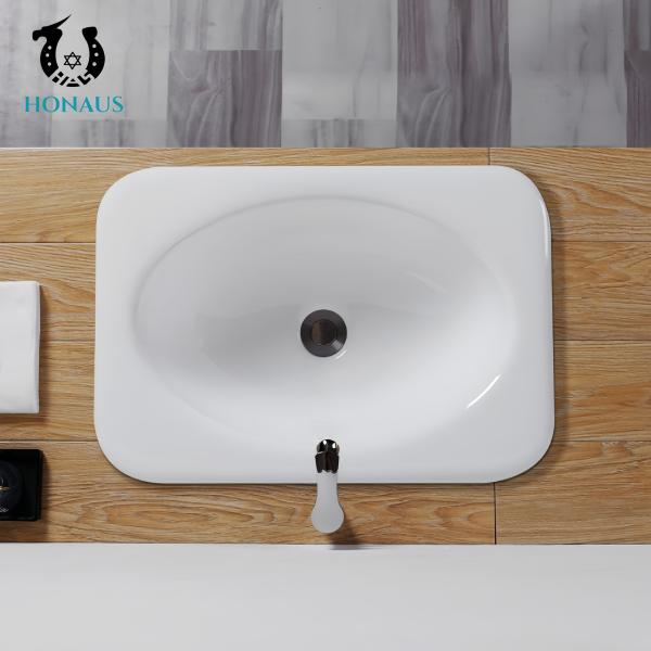 Elegant Bathroom Inset Basin Hotel Apartment High Temp Burned Ceramic White