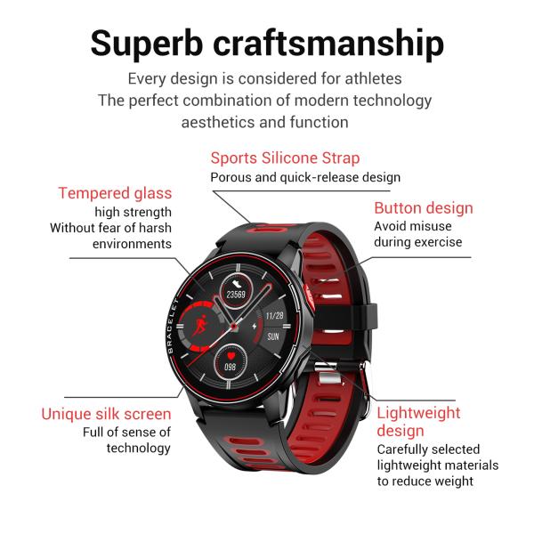 La diverse montre fait face à la montre de la forme physique L6 avec la tension artérielle et la fréquence cardiaque 1,28 pouces