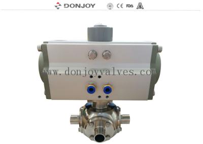 0.5 Inch T Type 3 Way Ball Valve With Tri Clamp And Horizontal Aluminum Actuator