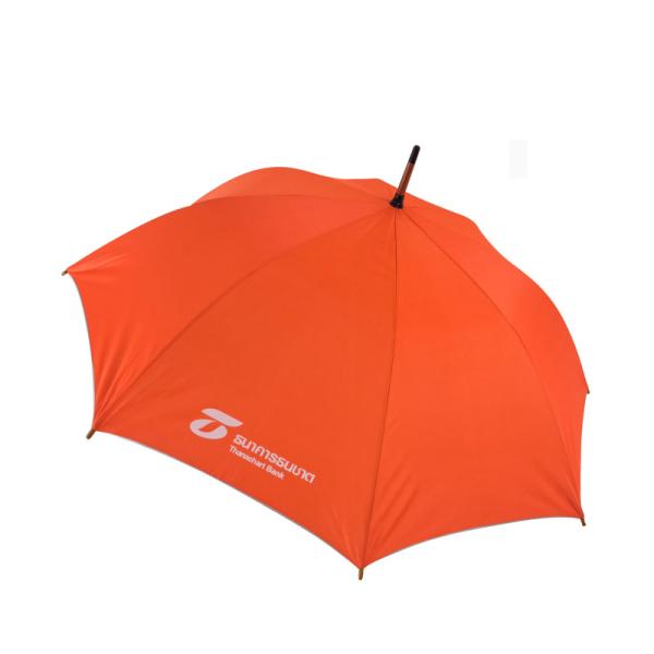 Auto Open Full Body Umbrella Orange Custom Bank Logo Hook Handle with 100cm