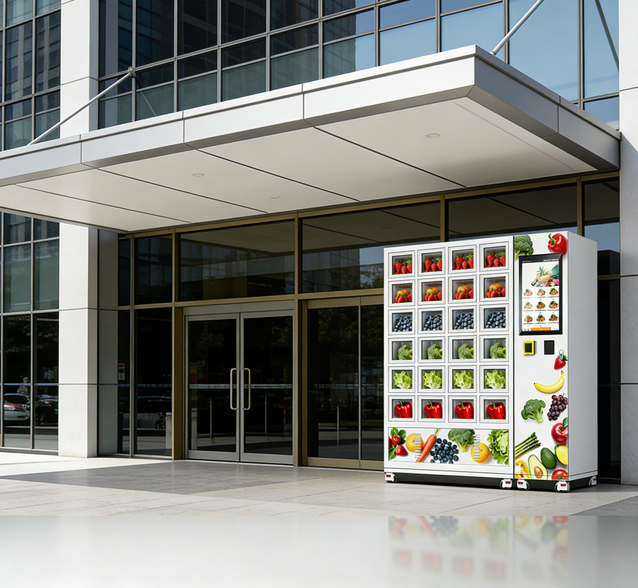 Halo 24 grid smart vending locker thickened galvanized sheet outer shell and three-layer glass door with cooling system ﻿
