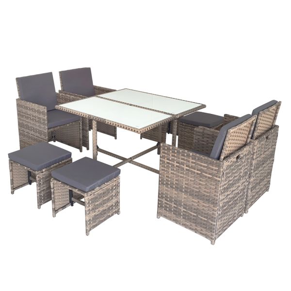 Wholesale Outdoor Patio Garden Furniture Space Saving Dinning Table and Chair PE Wicker Tempered Glass Table Top
