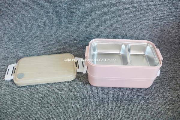 Eco friendly food take out packaging 2 compartment plastic lunch boxes Japanese wooden style food carrer