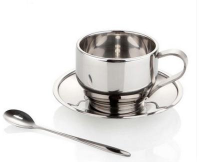 double wall stainless steel coffee/tea set cups with saucer,spoons, zepter