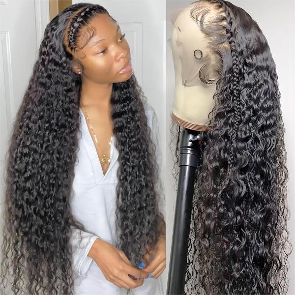 30 Inch Water Deep Wave Body Wave 4x4 Hd Transparent Lace Frontal Raw Human Hair Wig For Black Women