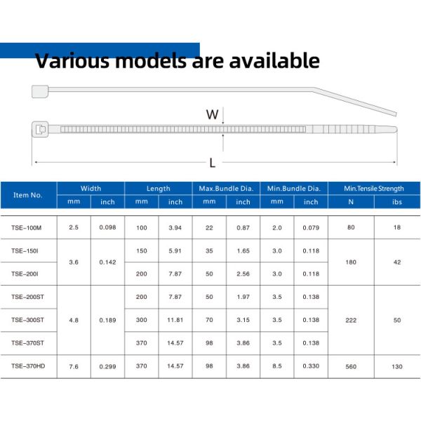 200mm Adjustable Self-Locking Plastic  Nylon Cable Tie Bracket  High-Temperature Nylon Cable Zip Ties