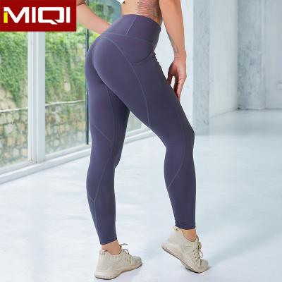 Navy Blue Solid V Shape Butt Lift Gym 300gsm High Rise Yoga Pants With Pockets