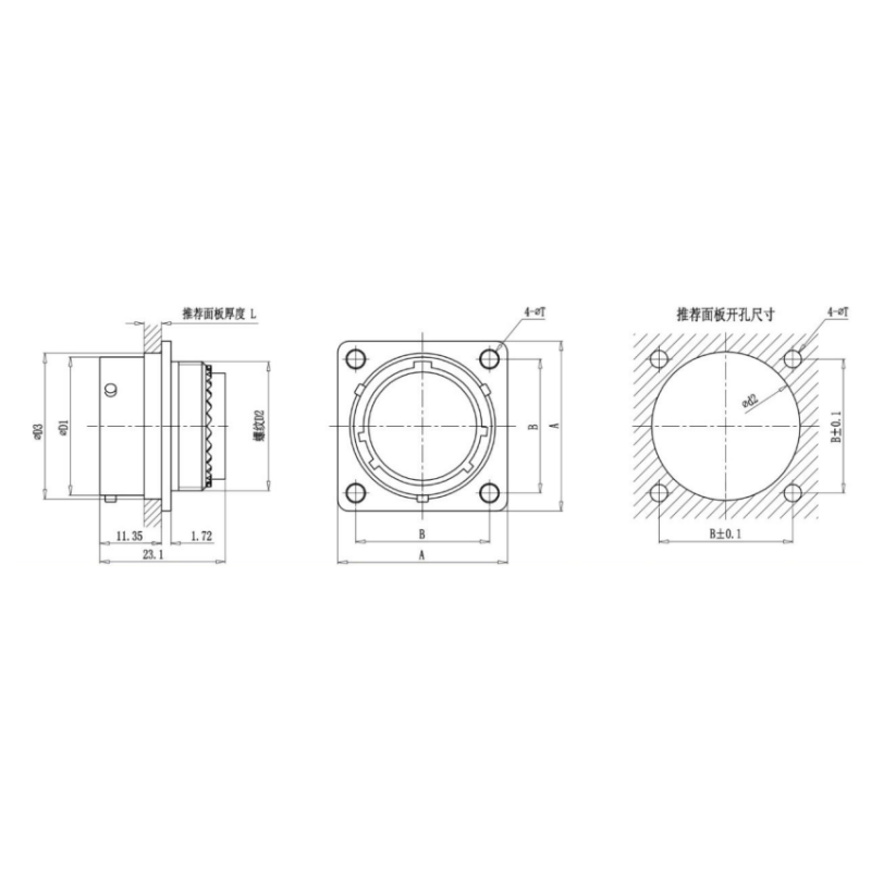 MIL-DTL-38999 Series II Circular Connector MS27497T10B35P, 13-Core Wall Mount Receptacle