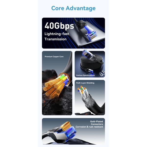ESSAGER ES-WX02 Cat 8 40Gbps Rj45 Network Ethernet Cable 0.5M 1M 2M 3M 5M 10M 15M