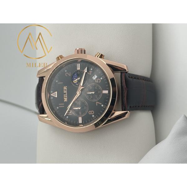 30 Meters Stylish Water Resistant Quartz Wrist Watch Engraved Logo Leather Strap Quartz Watch