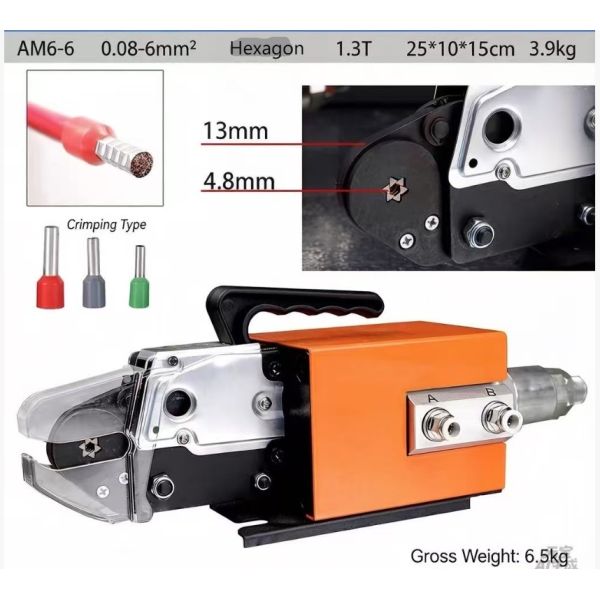 Pneumatic Terminal Tubular Ferrule Crimping Machine With Quadrilateral/Hexagon Die AM6-4/AM6-6