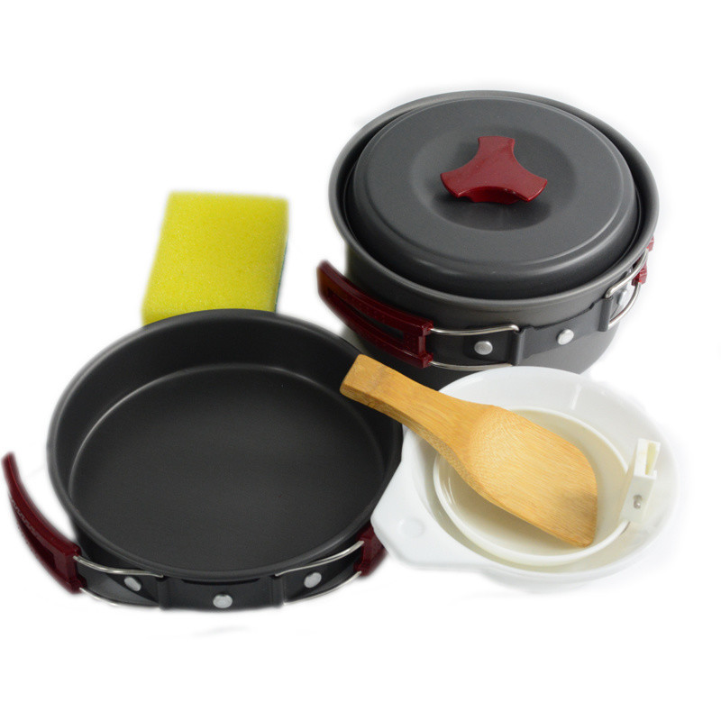 1-2 Person Outdoor Camping Cooking Pot Set 152X72MM Aluminum Portable Cookware Mess Kit