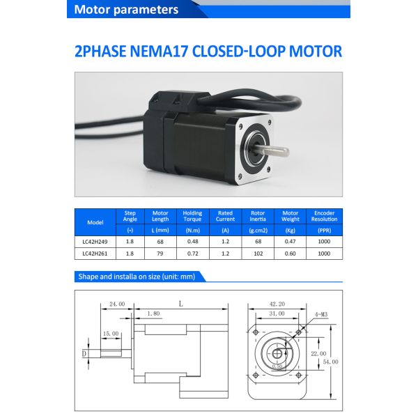 Lichuan 4-Axis DC Closed Loop Stepper Motor Drivers Controller Kit 0.48N.m 2Phase Nema17 DC24V~50V 1.2A 1000PPR