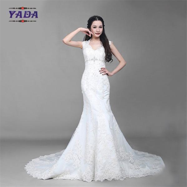 Fashion v neck tulle handmade embroidery bride white beaded mermaid wedding dresses