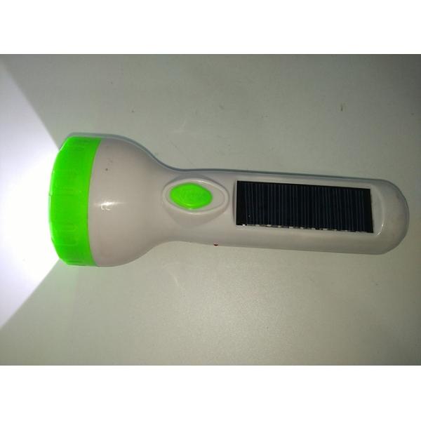 BN-4158S Electric Solar Power Rechargeable Green Head White Body Plastic LED Flashlight To