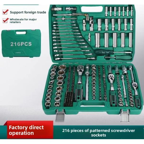 Manufacturer Supplied 216 Piece Vertically Arranged Automotive Repair 216pcs Wrench Tool Set with Chromium Vanadium Steel Tools