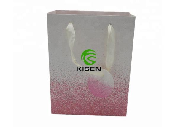 Glitter Ribbon Paper Shopping Bags With Handles , Luxury Printed Shopping Bags With Tags