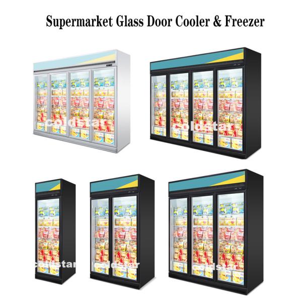 Supermarket Refrigerator Merchandiser Upright Glass Door Freezer Display Case