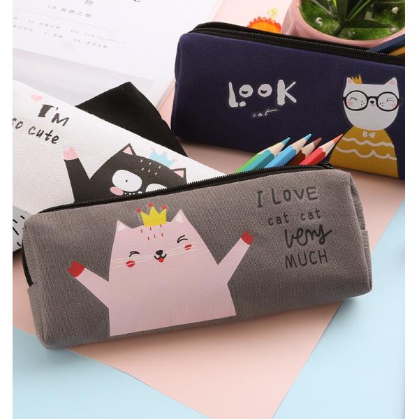 Customized Logo Acceptable Fashion Cartoon Canvas Pen Bag for Junior High School Pupils