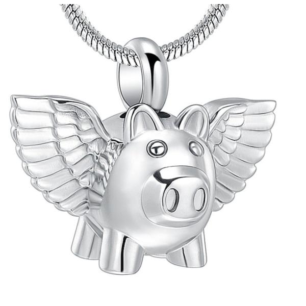Unique Designs Cute Pig With Wings Funeral Keepsake Pendant Necklace Silver Rose Gold