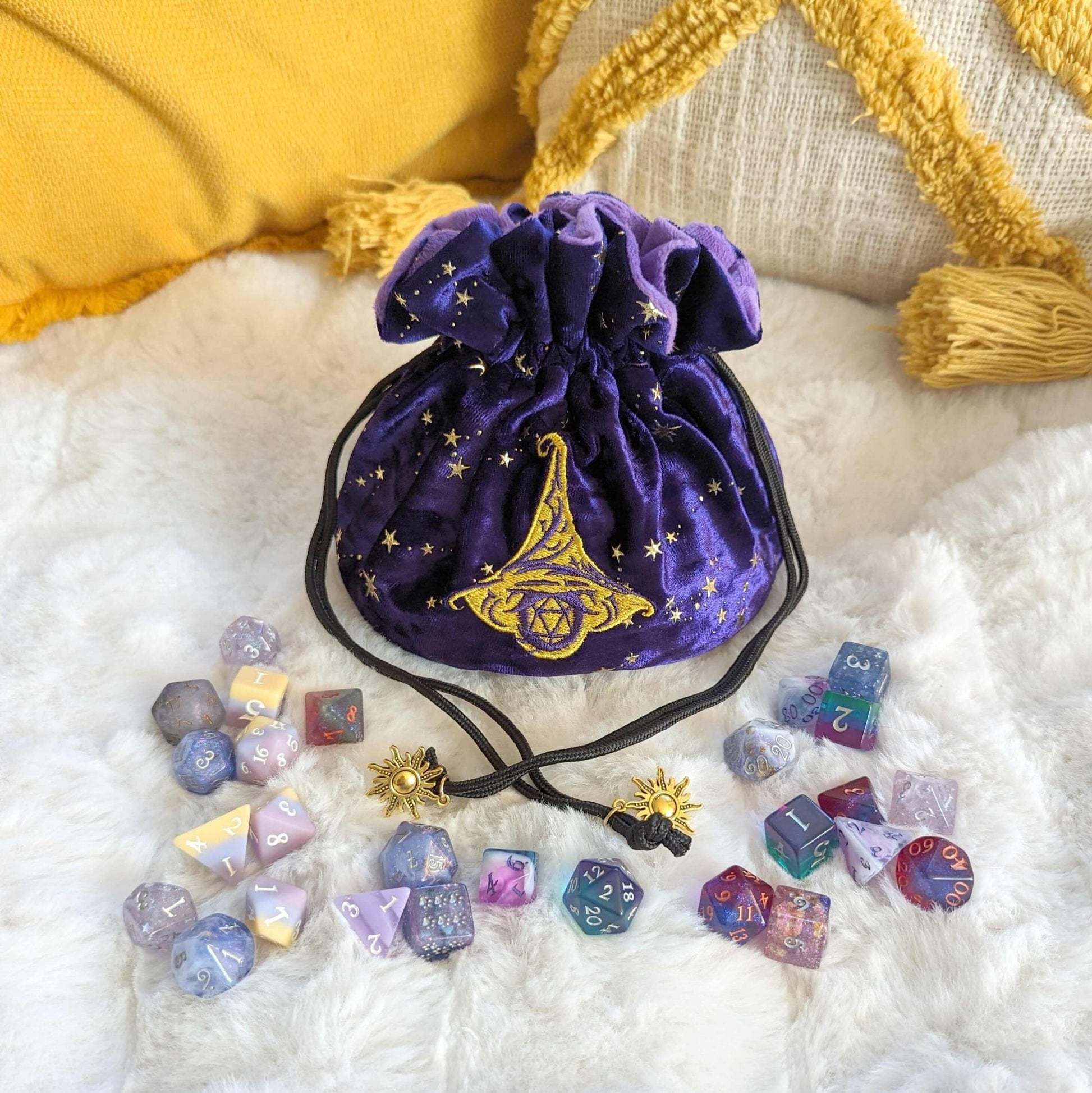 Embroidered Logo Dice Bag with Customized Color Holds Up To 50 Standard Dice for Tabletop Games