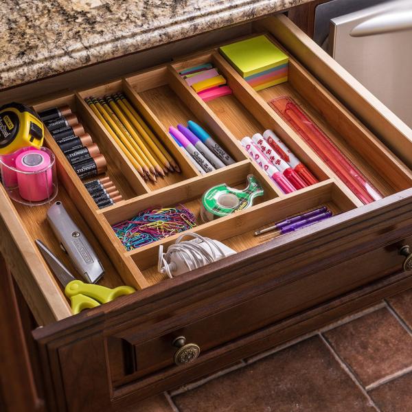 No Plastic Bamboo Kitchen Supplies Utensil Flatware Organizer For Narrow Drawers
