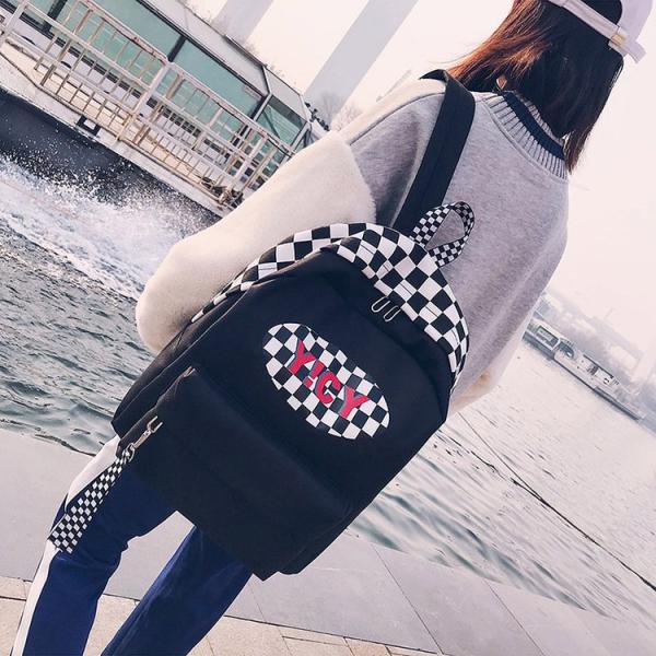 New 2018 backpack checkerboard pattern hip-hop street trend student bag