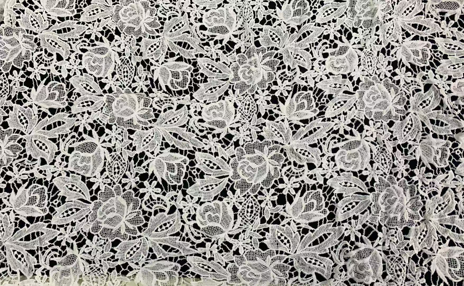 Vintage Rose Floral Hollow Out Water-soluble embroider polyester Lace Fabric for Bridal Gown Garment