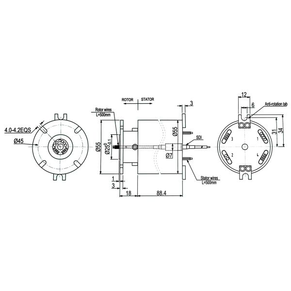 1-Channel DC-3GHz Coaxial Rotary Joint with 22 Power Transfer Channels and Low Insertion Loss