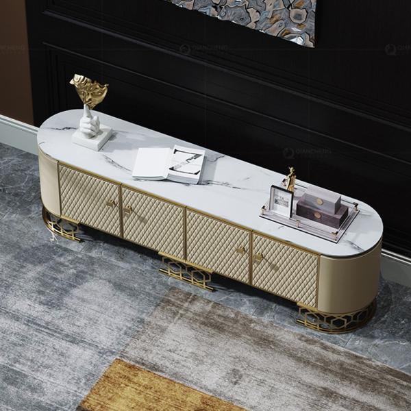 Ящика шкафа стойки ТВ нержавеющей стали инкрустации косточки белые 2