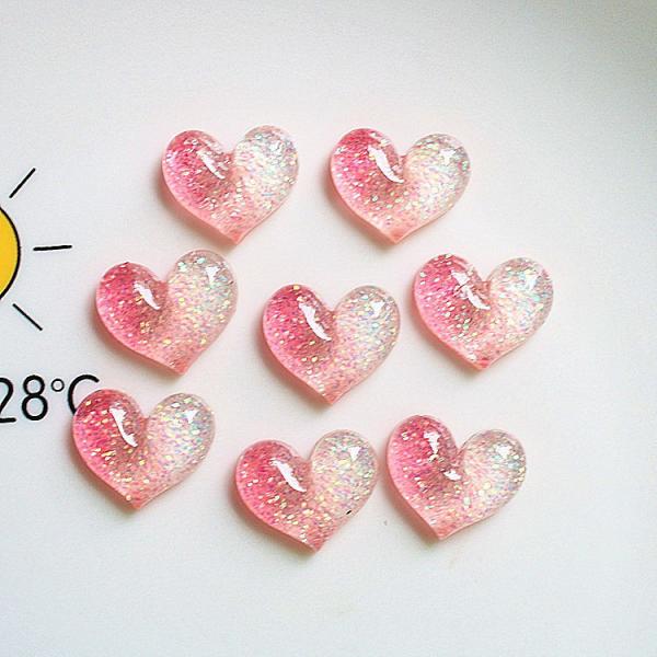Colorful Pink Flatback Mini Glitter Resin Heart for Craft Kids Gift