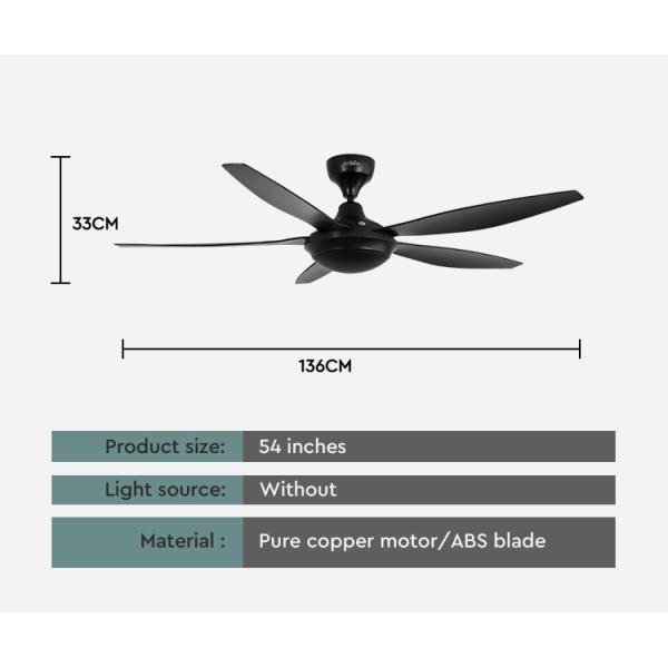 ceiling fan Потолочный вентилятор черноты мотора Dc 54 дюймов пластиковый с дистанционным управлением 6 скоростей