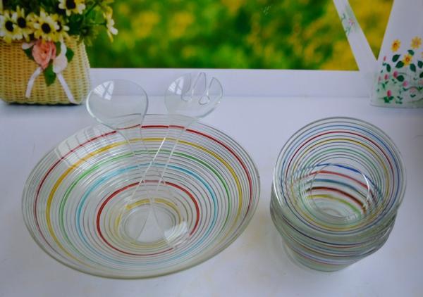 glass salad bowl set